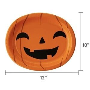 Pack of 8 Jack O Lantern Halloween Pumpkin Large Oval Paper Party Plates 10"x12"